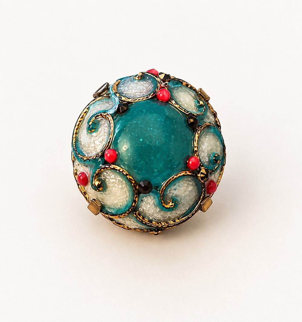 Authentic Camille Fauré Limoges Enamel Dome Brooch - Solid 18K Yellow Gold